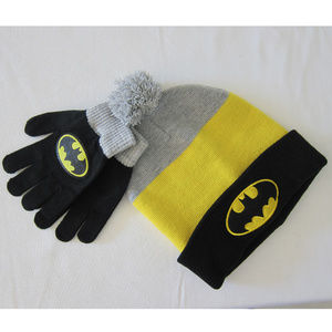New BATMAN Boys Striped Winter Hat and Gloves Set